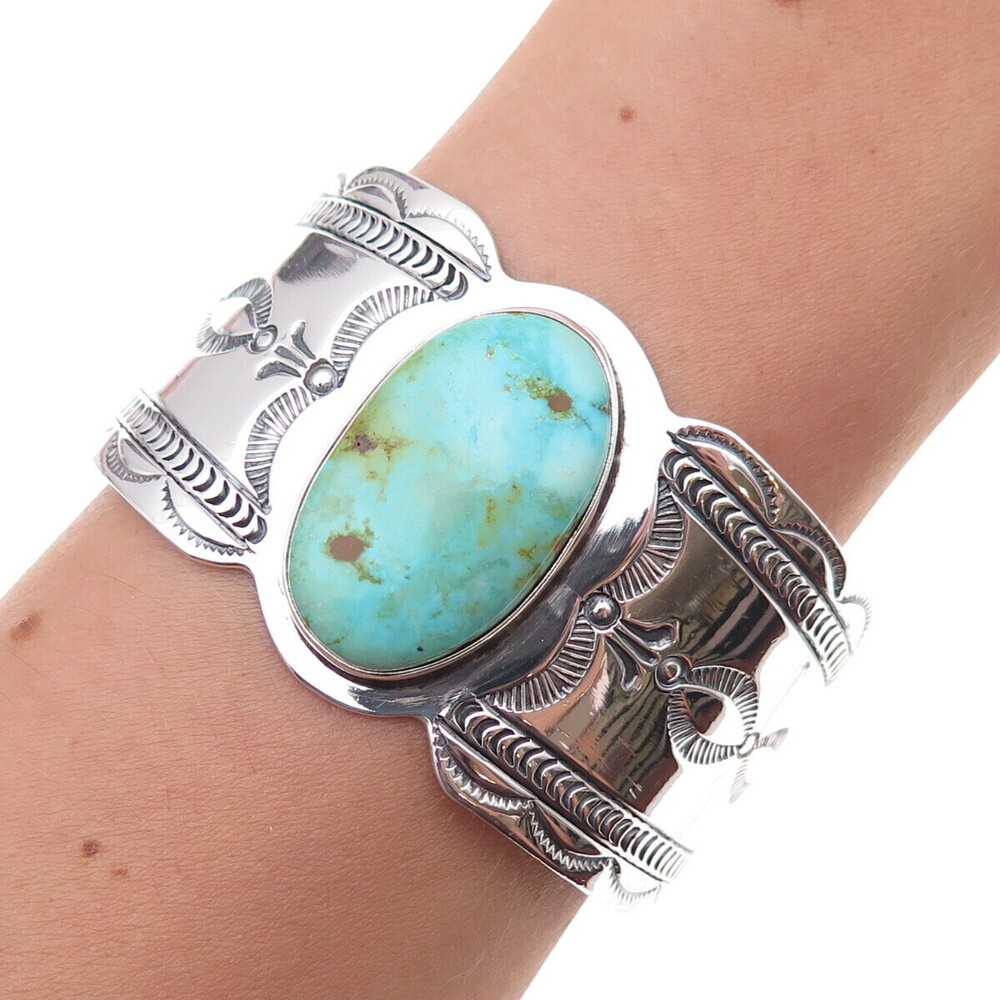 Lester Jackson Navajo Old Pawn Sterling Silver Vintage Turquoise Bracelet 6.5"
